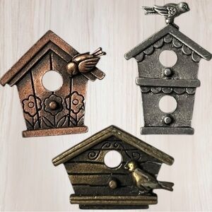 J.J. Mini Birdhouse Scatter Pins Set of 3 Copper Gold Silver Pewter